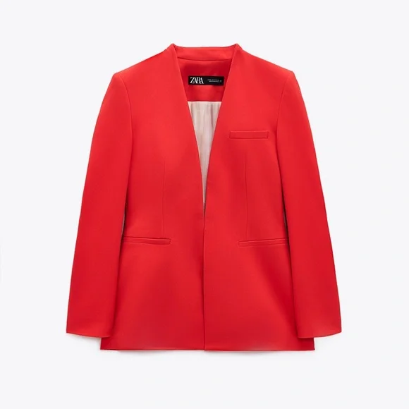 NWT ZARA 2 PIECE LAPELLESS BLAZER + PANTS CORAL S/M